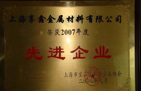 上海享鑫榮獲2007年度先進企業